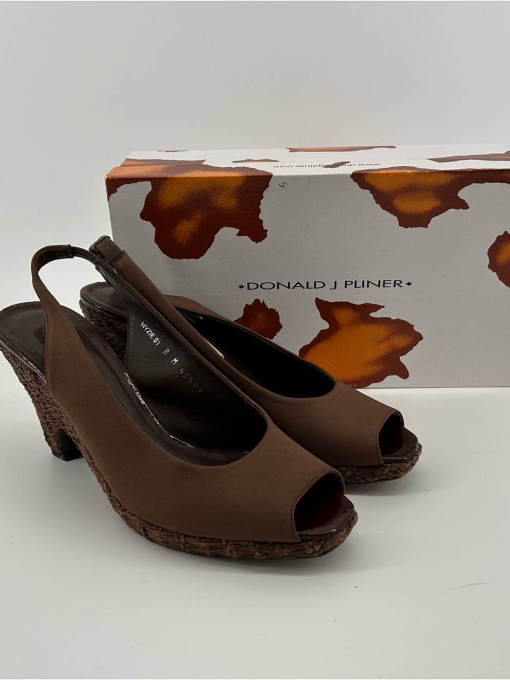 Donald J. Pliner Myzie Brown Open-Toe Slingback Wedges